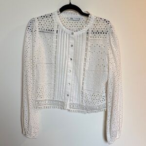 Zara Cream Eyelet Lace Blouse